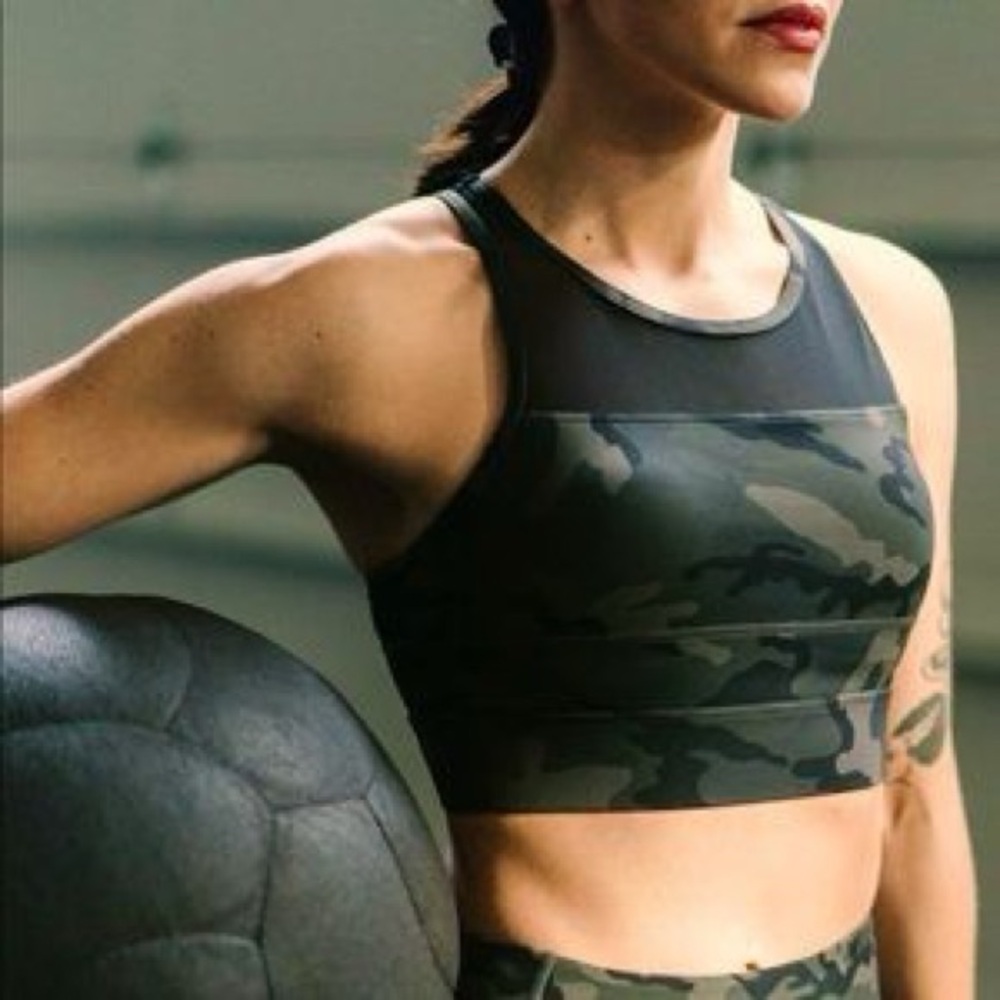 ZYIA All Star Black and Green Camouflage Sports Bra, L